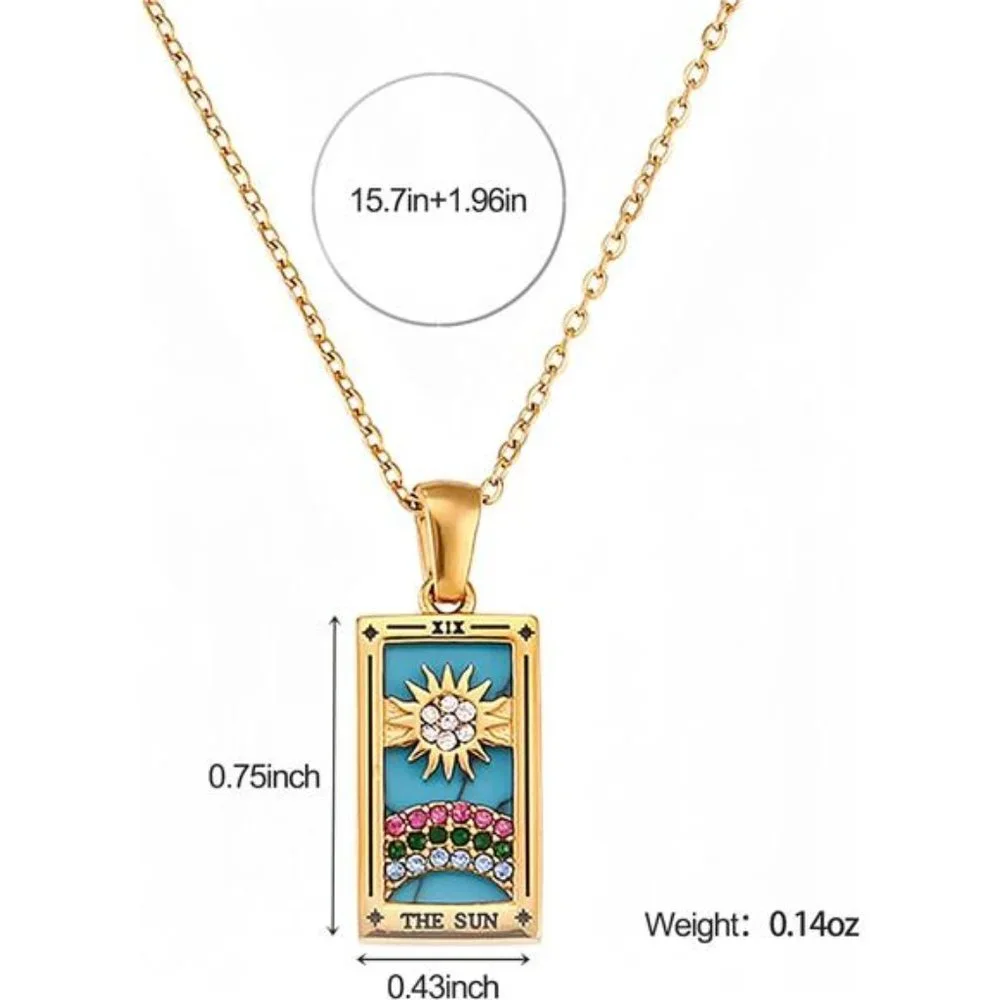 Tarot Card Necklace 18k Gold Plated Tarot Cards Pendant Necklace Vintage